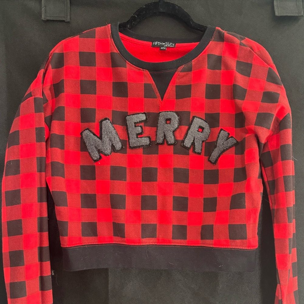 Red and Black Checkered 'Merry' Sweatshirt